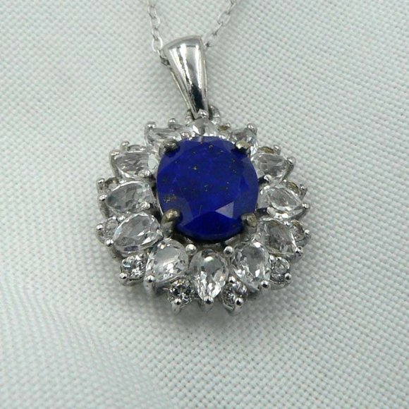 Genuine Lapis Lazuli White Topaz Pendant NWOT - Picture 1 of 1
